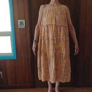 J.Jill Sleeveless Tiered Maxi Dress Lilac/Yellow Paisley Size XL Petite NWT